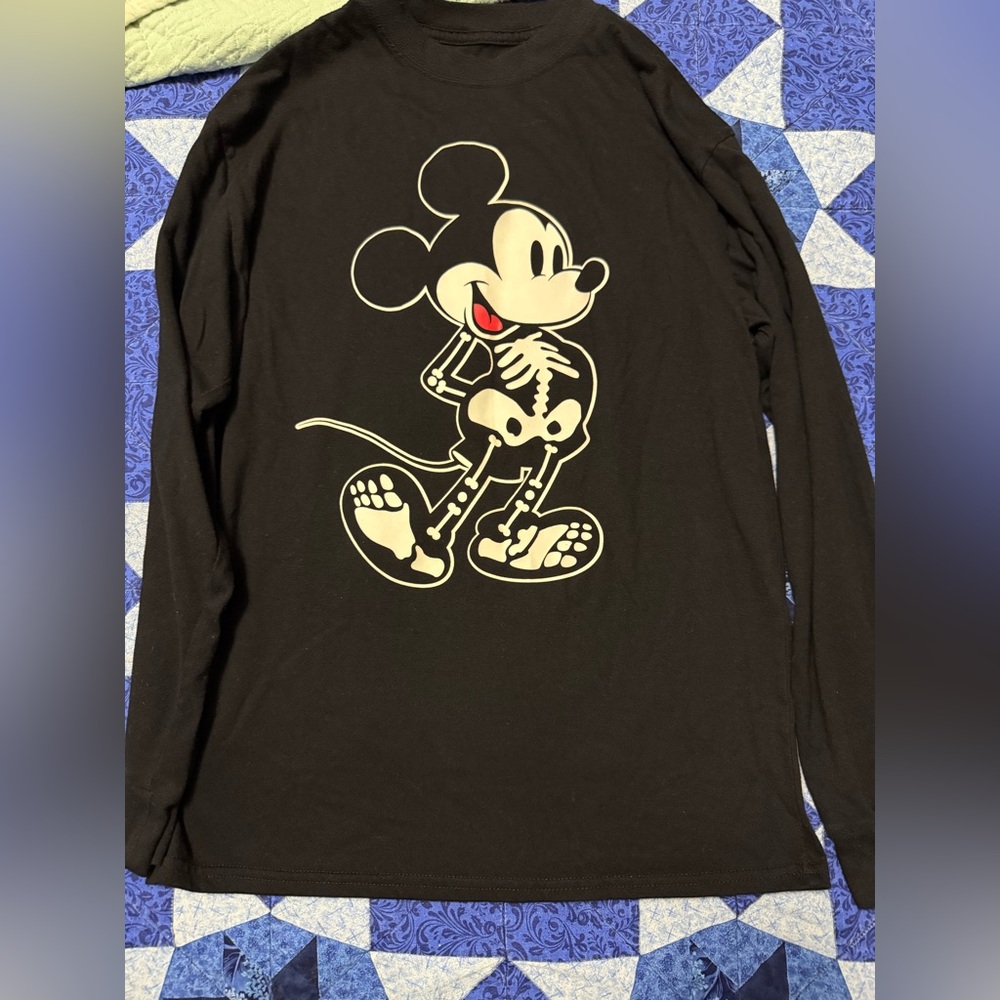 Disney Black Long Sleeve Shirt with Skeleton Mickey